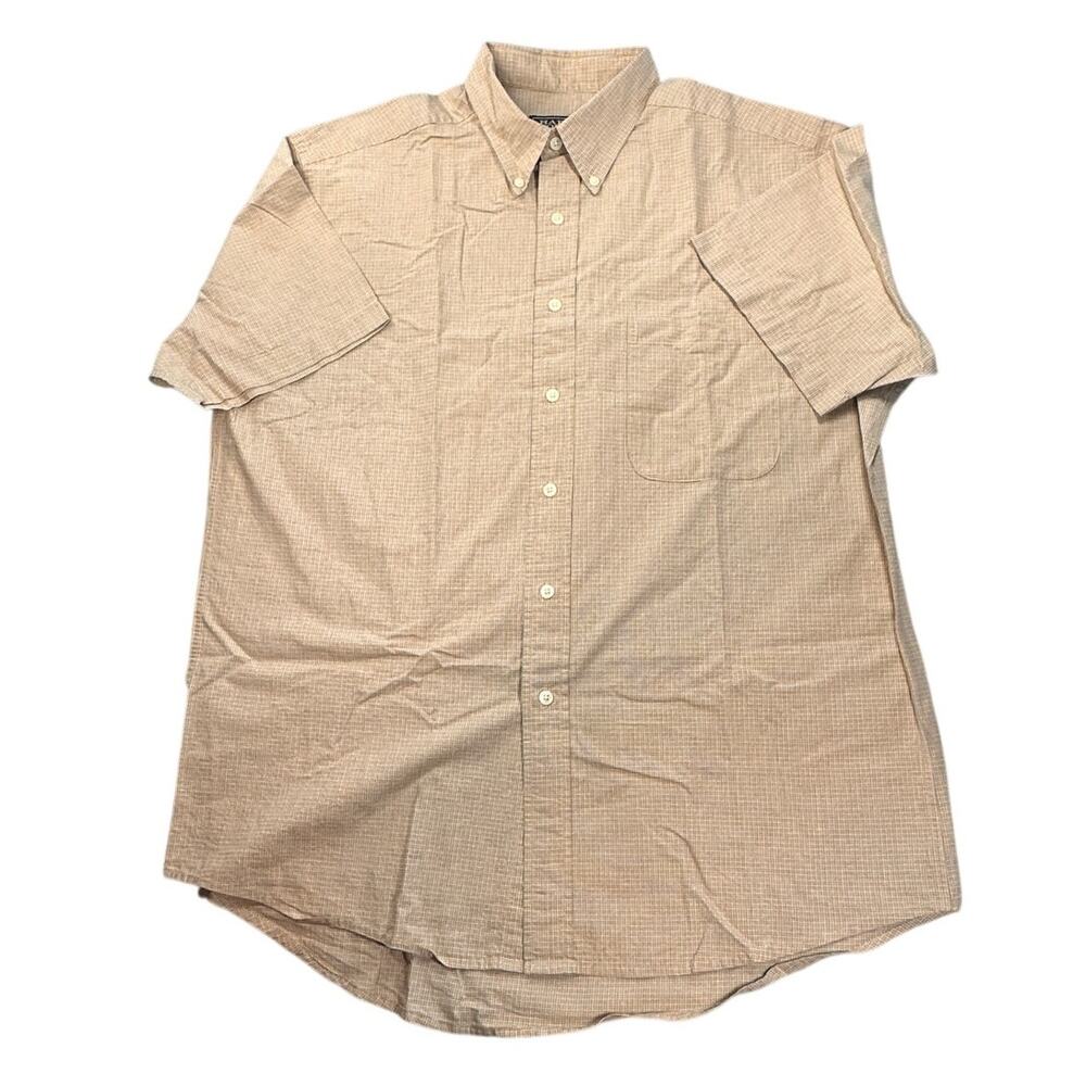 Vintage Harold Powell Men's Large SS Button Down Shirt Cotton Check Tan